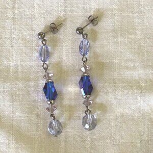 Vintage AB Blue Crystal Bead Dangle Drop Earrings